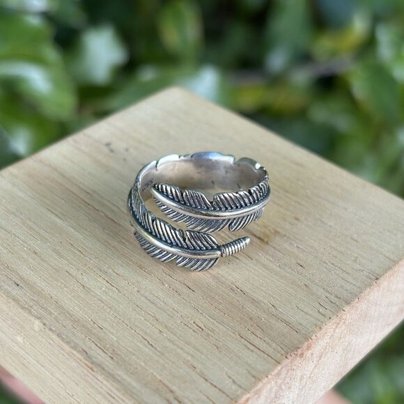 Ring Feather Wrap 925 Sterling Silver Adjustable - Picture 1 of 7